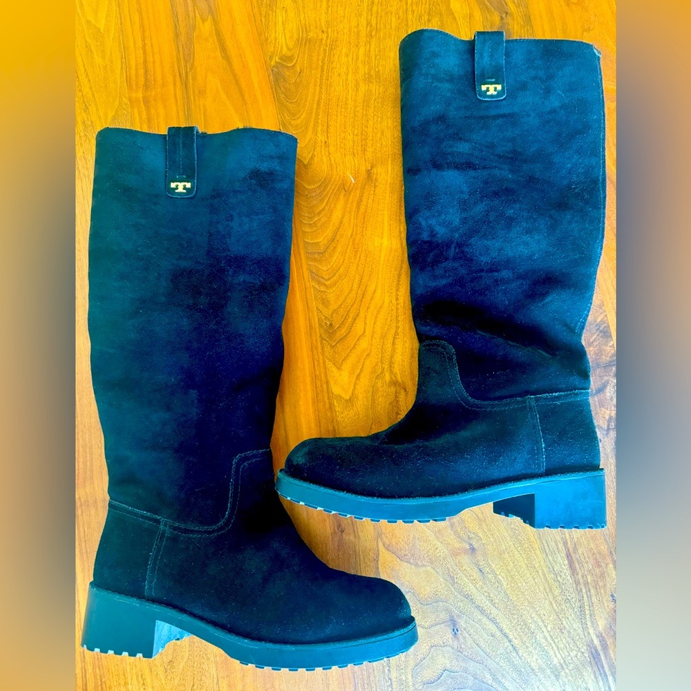 Tory Burch Wayland Tall Black Suede Boot Size 8.5